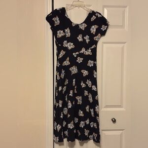 Vintage 90s Floral Black Midi Dress size Small